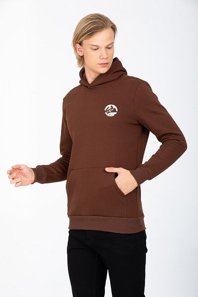 DYNAMO Men's Brown Hooded Kangaroo Pocket Ribbed Regular/Normal Cut Cotton Sweatshirt 6740