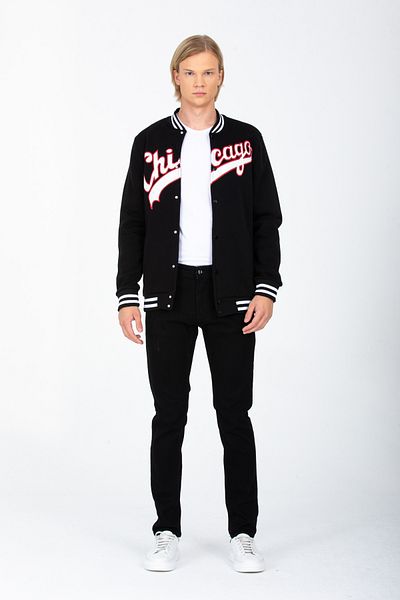 DYNAMO Men's Black College Collar Bomber Regular/Normal Cut Ribbed Inside Cotton Cardigan Sweatshirt 6752