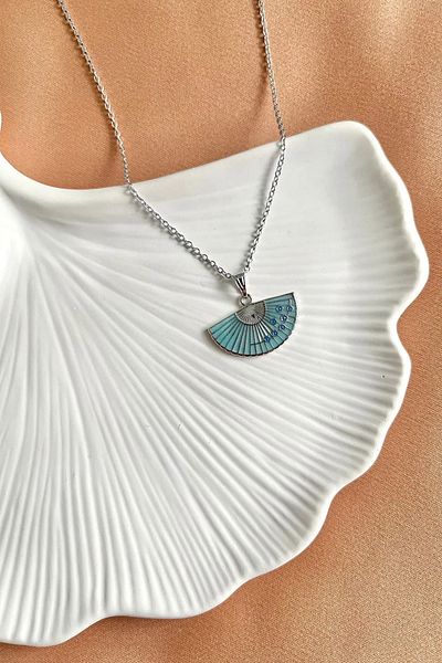 Alexis Carrel Vintage Silver Color Enamel Fan Necklace