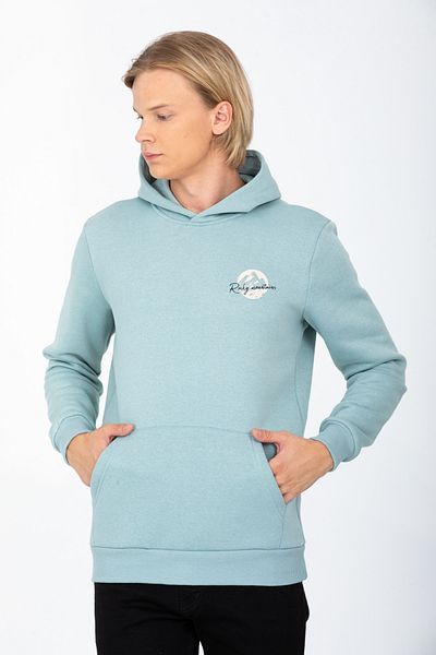 DYNAMO Men's Mint Hooded Kangaroo Pocket Ribbed Regular/Normal Cut Cotton Sweatshirt 6740