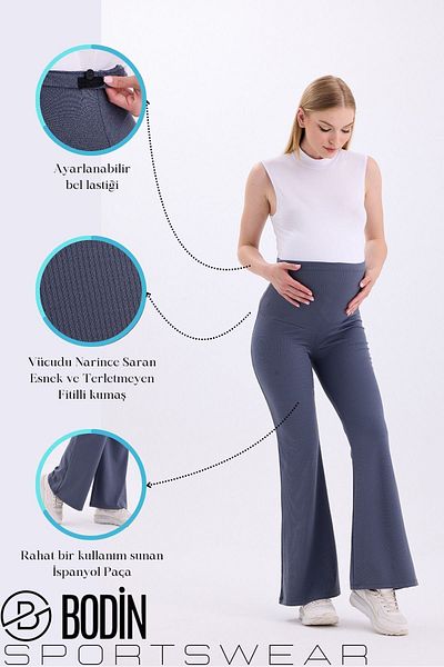 bodin High Waist Stretchy Ribbed Recovery Maternity Leggings - Flared Leg Adjustable
