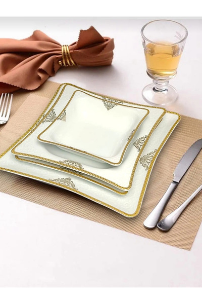 çaymekani Pars 6 Çorbalık 6 Yemeklik 6 Tatlılık 18 Parça Gold Yemek Takımı Kı...