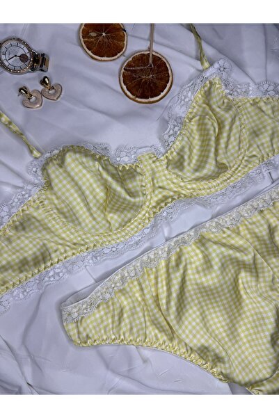 İpeksi Saten Dantel Detaylı Bralet İç Çamaşır Takımı (Sütyen-Tanga)