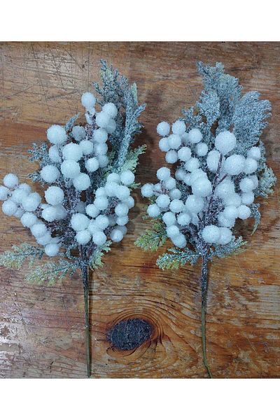 lolipophobi Snowy White Cockina Branch 25 cm 2 Pcs, Christmas Ornament, Artificial Flower, Decor