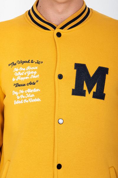 DYNAMO Men's Mustard College Collar Bomber Regular/Normal Cut Ribbed Cotton Sweatshirt 6755