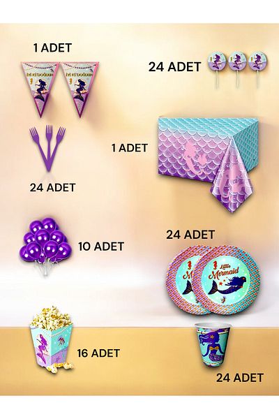 VibeHome Mermaid Themed Luxury Set for 24 - Birthday Party and Fun Events
