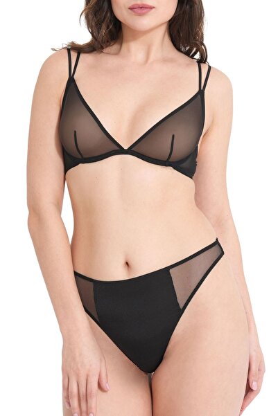 Atelier Tuberose Sutien cu detaliu din tul negru pentru femei Sutien transpar...