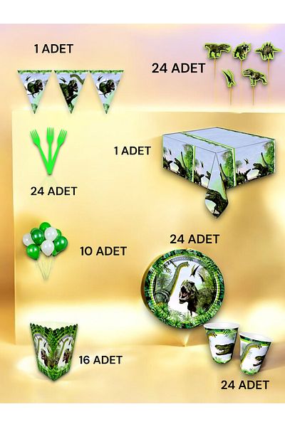 VibeHome Dinosaur Themed Luxury Set for 24 - Birthday Party and Fun Events