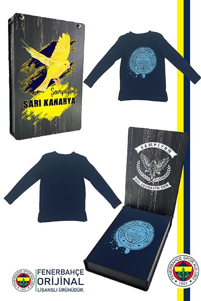 Fenerbahçe Детски суитшърт с позлатено сиво лого на Fb - дървена кутия за подарък