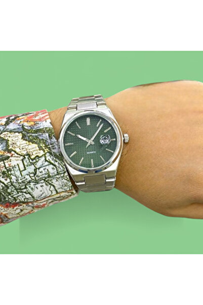 Enjoy Erkek Kol Saati Çelik Kordon tissot modeli takvimli saat yeşil renk