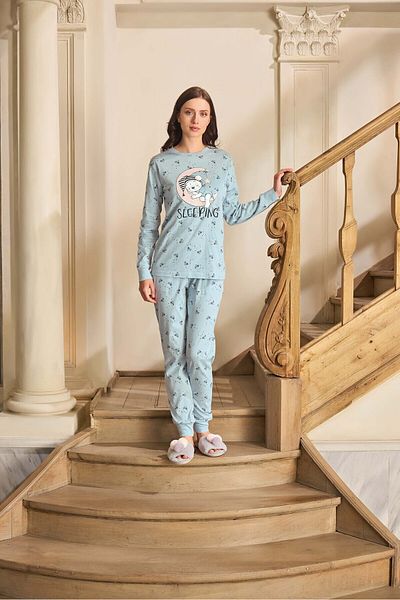 Aydoğan Set de pijamale cu mânecă lungă din bumbac cu nervuri Aydoğan - model ursuleț