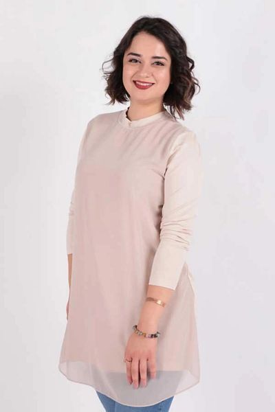 Puane Women's Long Sleeve Front Chiffon Detailed Tunic Lingerie 102690