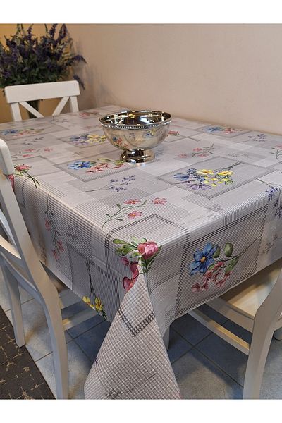 Başak Ev Tekstili Pânză uleioasă din PVC din fibră - Față de masă ștergabilă cu model (GRI)