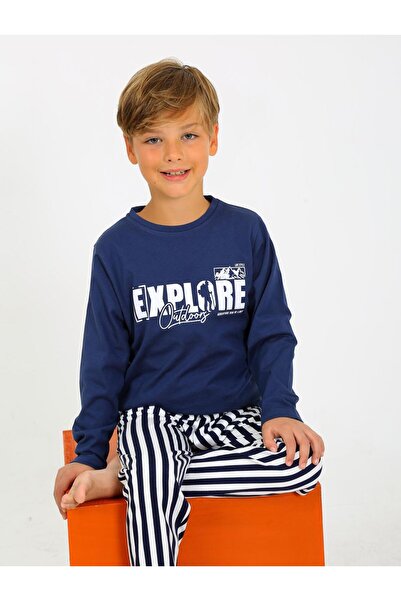 vitmo Комплект индигова пижама за момче - дълъг ръкав, 100% памук, Разгледайте