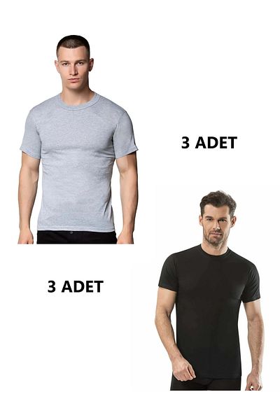 SİERNA 6-Piece Men's Combed Cotton Colorful Crew Neck Undershirt Undershirt Srn-002988
