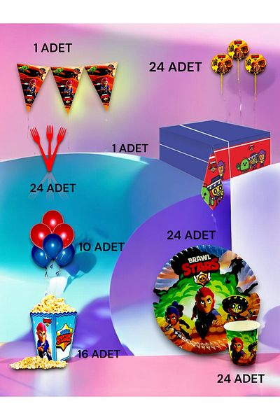 VibeHome 24 Person Brawlstars Themed Luxury Set - Birthday Party and Fun Events