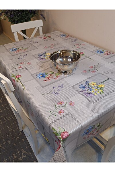 Başak Ev Tekstili Fiber Pvc Oilcloth - Patterned Erasable Tablecloth (Grey)