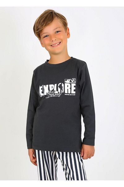 vitmo Boy's Anthracite Long Sleeve Cotton Pajama Set - Explore