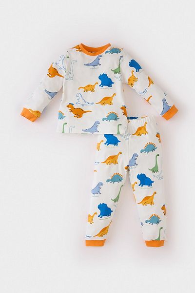 DeFacto Baby Boy Pajamas Set - Dinosaur Print, Long Sleeve, Top Elastic Waist, Long Bottom D7155A524Wn