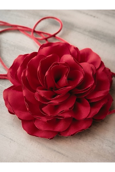 karantuhafiye Kolye/choker Kolye/çift Katlı Kumaş Çiçek Kolye (10 CM)