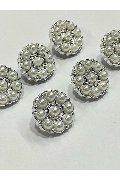 karantuhafiye Classic Pearl Model Button / Silver/Metallized (plastic) / Set of 6 / 2 cm