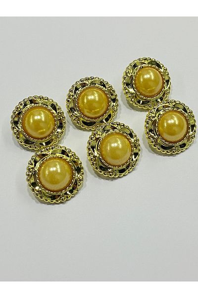 karantuhafiye Vintage Series Pearl Button Set / 2 cm Set of 6 (Gold - Yellow)