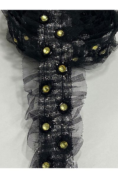 karantuhafiye 4 Meters Silver and Stone Embroidered Ribbon on Tulle
