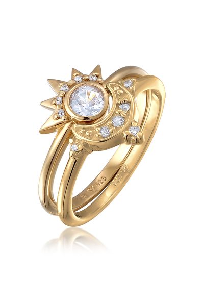 ELLI Ring Elli Ring set with stones Women Star Zirconia Diamond Cut White 925 Sterling Silver Gold-plated