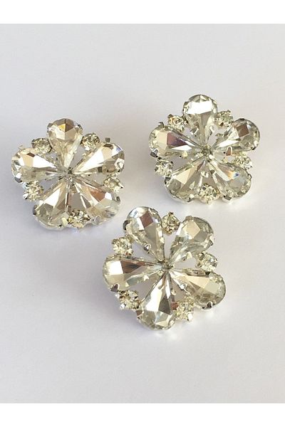 karantuhafiye Stone Button Clover Model Set of 3 Silver