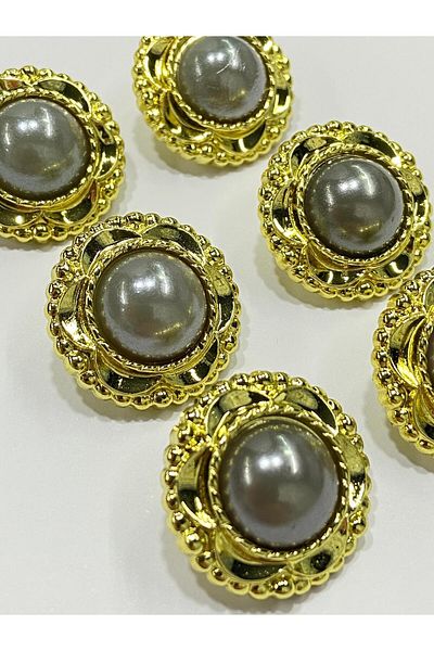 karantuhafiye Vintage Series Pearl Button Set / 2.5 cm Set of 6 (Gold - Gray)