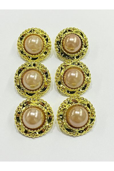 karantuhafiye Vintage Series - 1.7 cm Set of 6 Gold-Light Beige Pearl Buttons