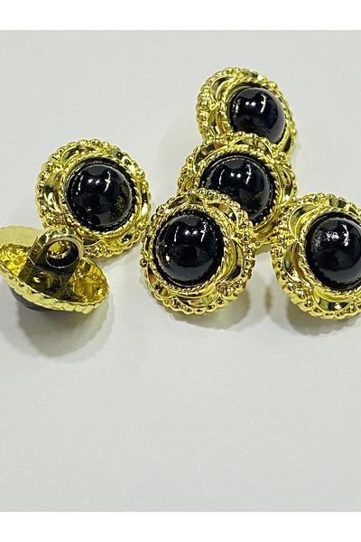 karantuhafiye Vintage Series Pearl Button Set / 1.7 cm Set of 6 (Gold - Black)