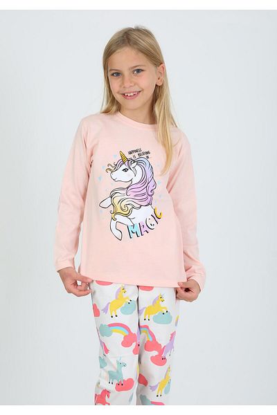 vitmo Happines Salmon Girl's Long Sleeve Cotton Pajamas Set