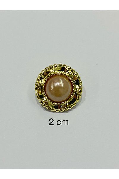 karantuhafiye Vintage Series Pearl Button Set / 2 cm Set of 6 (Gold - Dark Beige)