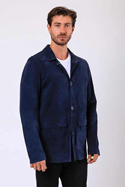 Leather Club Lacivert Harry Hakiki Süet Deri Ceket