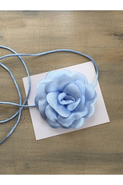 karantuhafiye Necklace/choker Necklace/laced Satin Rose Necklace (BABE BLUE)