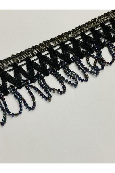 karantuhafiye Dangle Purple Beaded Ribbon / Black / 1 Meter