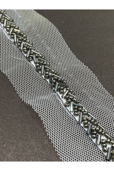 karantuhafiye Beaded tulle ribbon / anthracite beaded / 1 meter
