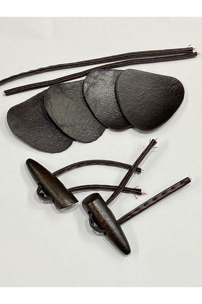 karantuhafiye Leather Britli Wooden Shepherd Button / Brown / Set of 2