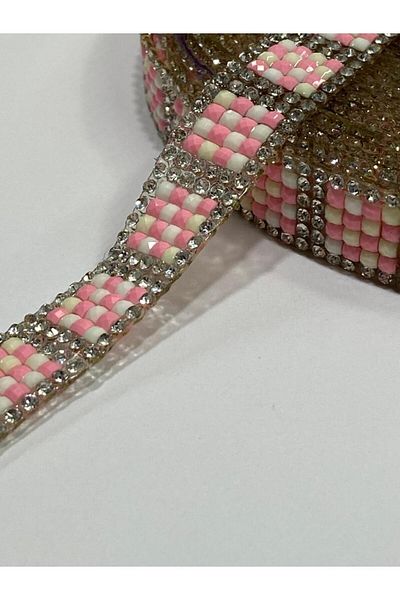karantuhafiye Rhinestone strip / iron-on rhinestone strip / 1 meter / pink