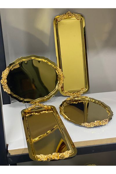 SEVA ÇELİK 2 Pieces Oval 2 Pieces Baton Shiny Gold 4-Piece Presentation Tablet