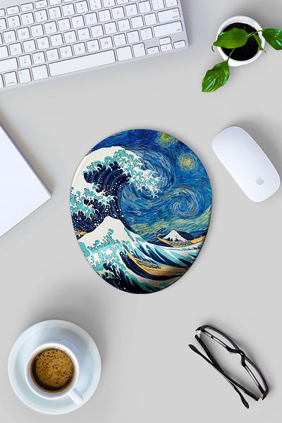 Gizeo Concept Van Gogh Starry Night The Great Wave Kanagawa Patterned Mouse Pad with Wrist Support