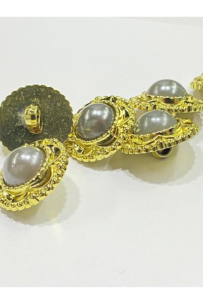 karantuhafiye Vintage Series Pearl Button Set / 2 cm Set of 6 (Gold - Gray)