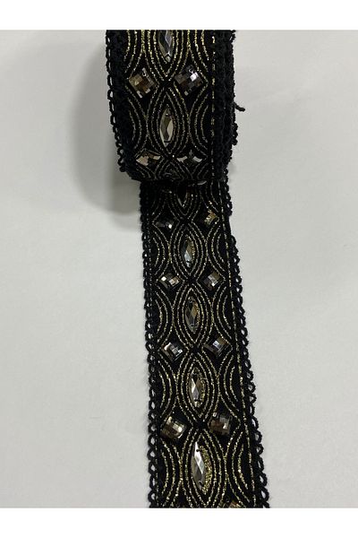 karantuhafiye Velvet Gold - Glitter Work Border Stone Work Border - 5,50 m
