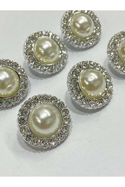 karantuhafiye Jewelled Button / Classic Pearl Model / Silver / Set of 6 / 1.7 cm