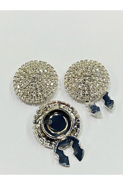 karantuhafiye Jewelled Button / Jewelled Clip Button / Set of 3 / 2.7 cm Silver