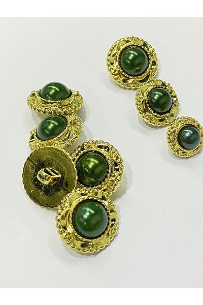 karantuhafiye Vintage Series Pearl Button Set / 1.7 cm Set of 6 (Gold - Green)