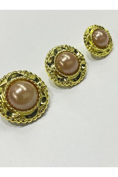 karantuhafiye Vintage Stylish Pearl Button Set - 2.5 cm Set of 6 (Gold - Dark Beige)