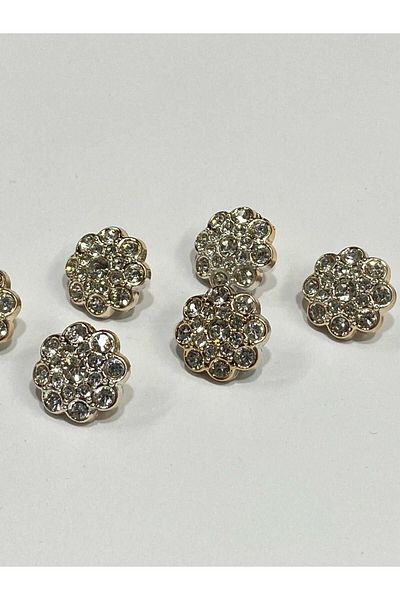 karantuhafiye Jewelled Button / Metalized (plastic) / Soft Gold / Set of 6 / 1.7 cm / code 156