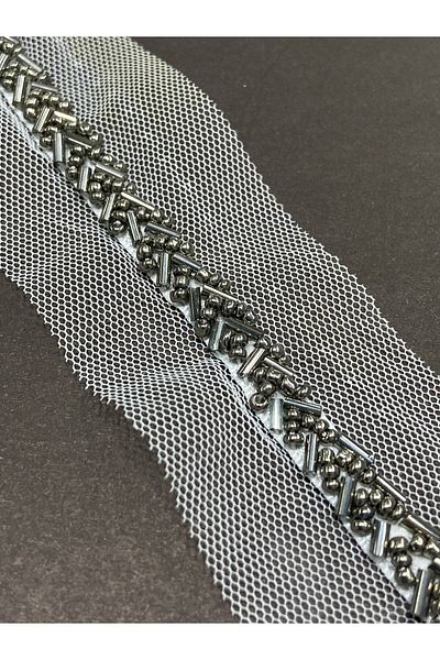 karantuhafiye Beaded tulle ribbon / anthracite beaded / 1 meter